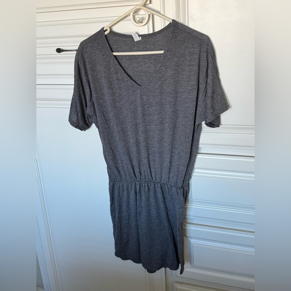 Gray V-Neck Short Sleeve Swim Coverup
